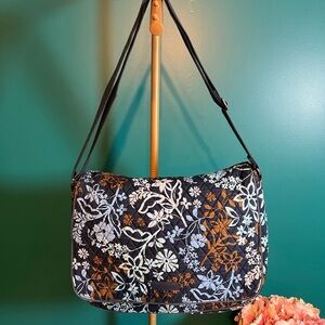 Vera Bradley Navy Blue and Brown Floral Shoulder Technology Bag Botanical Print